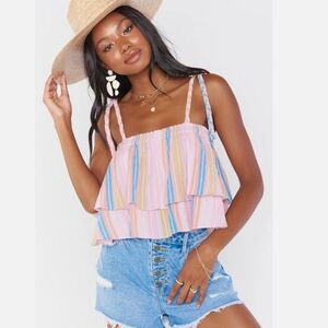 Show Me Your Mumu Klum Ruffle Top Paradise Stripe.